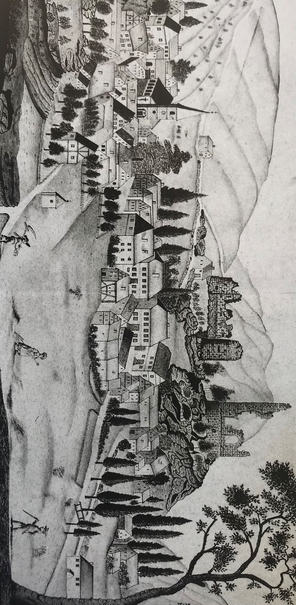 Croquis du village réalisé par Chenot en 1828