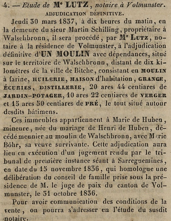 Courrier de la Moselle le 18/02/1837
