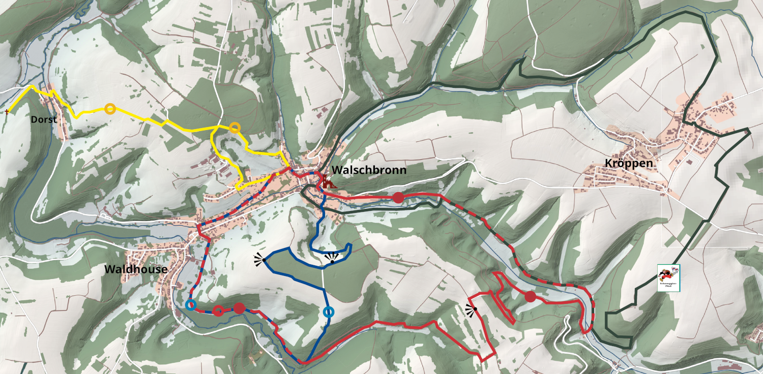 Karte der Wanderwege um Walschbronn